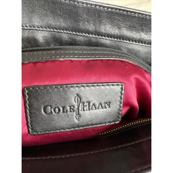 Cole Haan Black Leather & Snakeskin Tote Bag With Gold Hardware & Red Lining - Picture 6 of 10